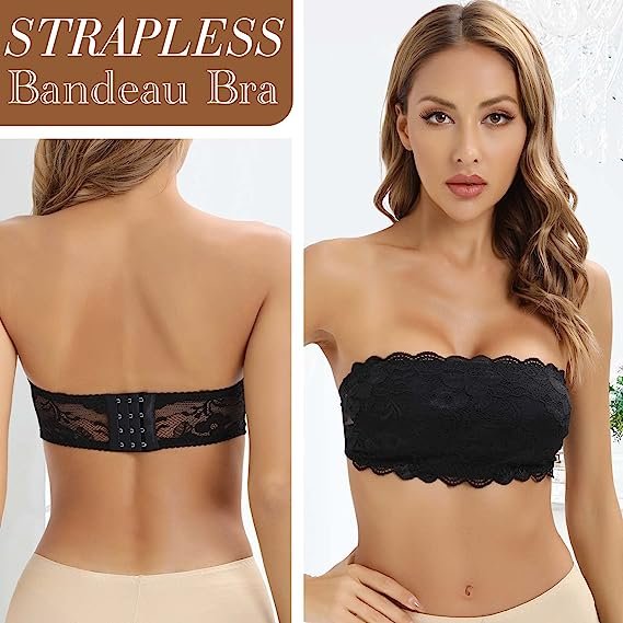 Women's Strapless Lace Bandeau Bra Padded