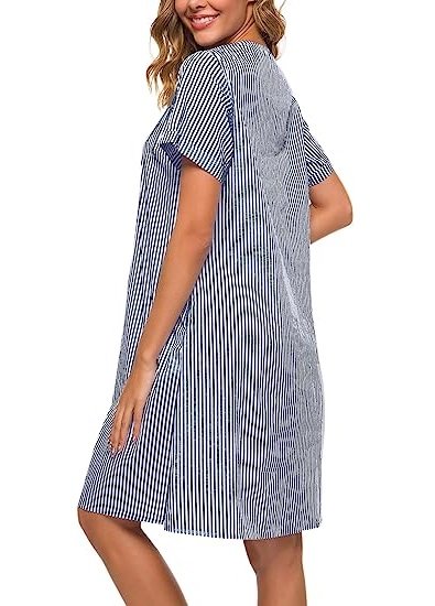 Women Cotton Duster Robe Short Sleeve Housecoat Button Down Nightgown